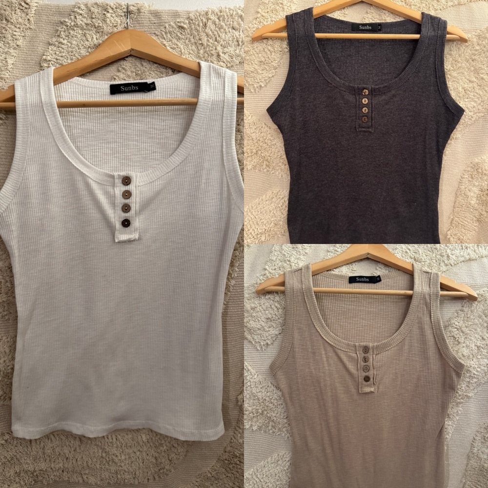 Pack of 3 Women's Ribbed Tank Tops - White, Navy, and Tan